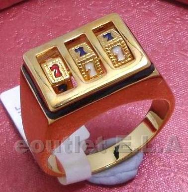 777 SLOT MACHINE SPINNING MENS RING 18KRGP-size 12